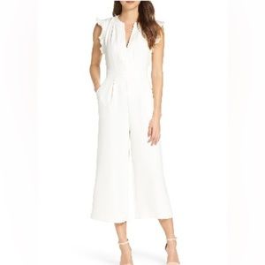 Vince Camuto Ruffle Wide Leg Crop Jumpsuit in Ivory, size 6